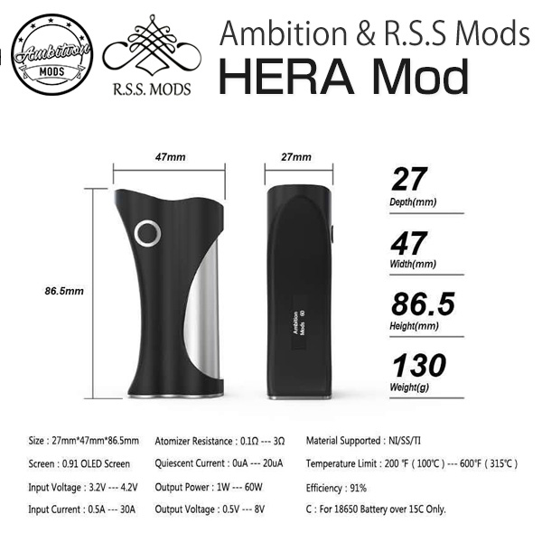 VAPE Ambition MODS HERA Mod ブラックシルバー ヘラ